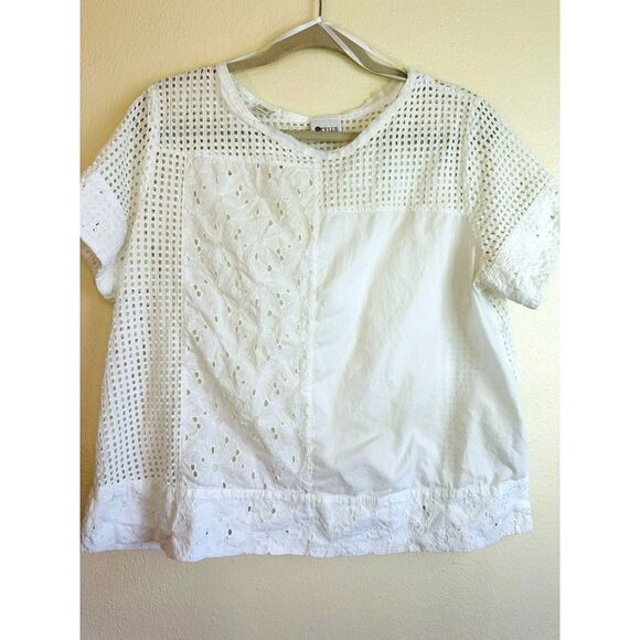 Stylus Crochet Lace Eyelet Patchwork Short Sleeve Shirt crewneck, Size XL - Picture 3 of 3